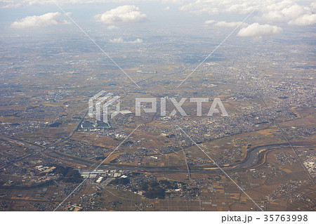 上空からの風景　矢作川　安城市　愛知 35763998