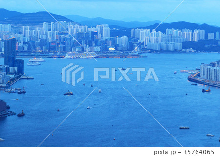 Hong Kong, skyline panorama across Victoria Peak. 35764065