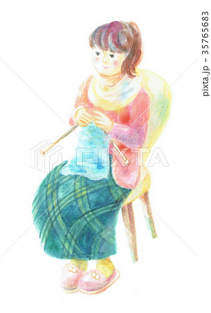 編み物をする女性 35765683