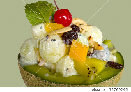Ice cream in fresh melon 35769296