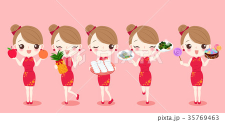 cartoon woman wear cheongsam cartoon woman wear cheongsam 35769463