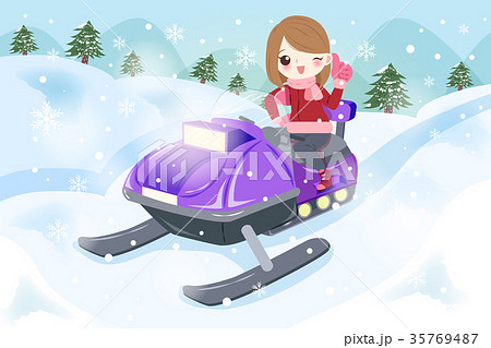 woman is snowmobiling 35769487