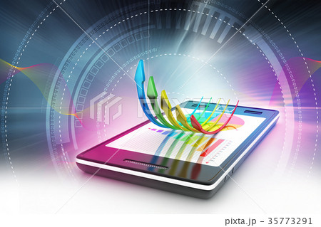  Smart phone showing a growth graph and pie chartのイラスト素材 [35773291] - PIXTA Motiv 
