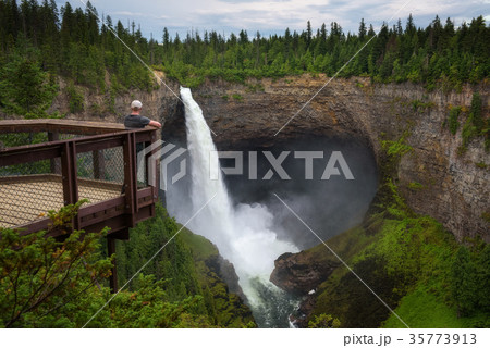 Tourist at Helmcken Falls in Wells Gray Provincial Tourist at Helmcken Falls in Wells Gray Provincial 35773913