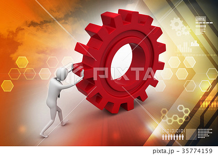 3d man pushing the gear 35774159
