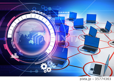laptop network with traffic cone 35774363
