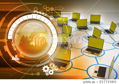 laptop network with traffic cone 35774364
