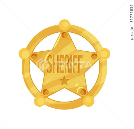 Brass five-pointed sheriff star badge in flat Brass five-pointed sheriff star badge in flat 35775636