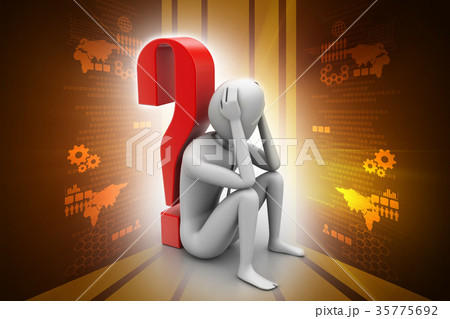 3d man sitting near the question mark 35775692
