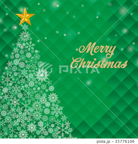 クリスマス向け背景画像 緑 雪の結晶のクリスマスツリーイラスト Merry Xmas ロゴのイラスト素材