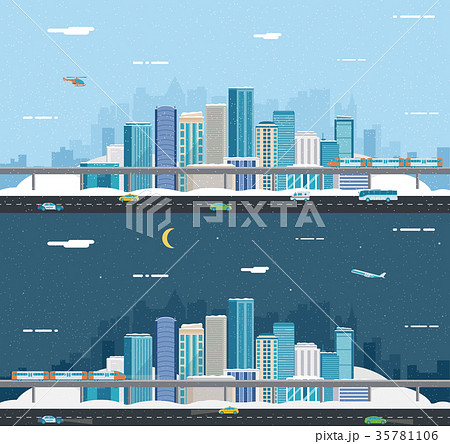 Snowy urban landscape. Winter City. Building Snowy urban landscape. Winter City. Building 35781106