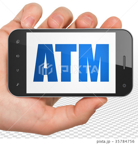 Money concept: Hand Holding Smartphone with ATM on 35784756