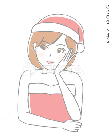 女性 サンタクロース 頬杖のイラスト素材