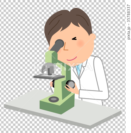 白衣の男性　顕微鏡 35788337