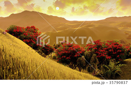 Green fields landscape 3d rendering Green fields landscape 3d rendering 35790837