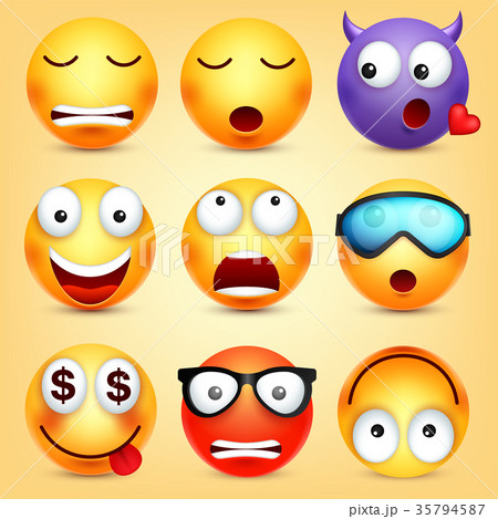 Smiley,emoticons set. Yellow face with emotions 35794587