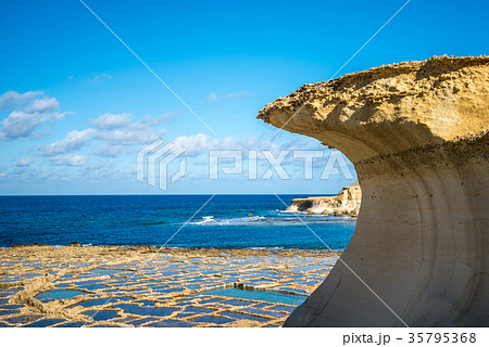 Salt evaporation ponds on Gozo island, Malta 35795368