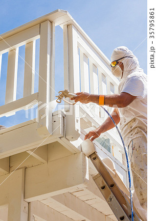Professional House Painter Wearing Facial Protection Spray Paint Professional House Painter Wearing Facial Protection Spray Paint 35795861