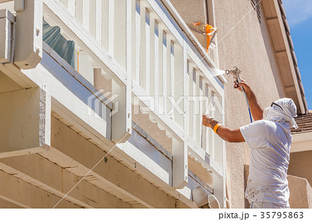 Professional House Painter Wearing Facial Protection Spray Paint Professional House Painter Wearing Facial Protection Spray Paint 35795863