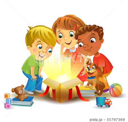 Christmas miracle - kids opening a magic gift 35797369