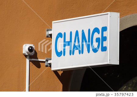 Money exchange sign at wall in the city . Money exchange sign at wall in the city . 35797423