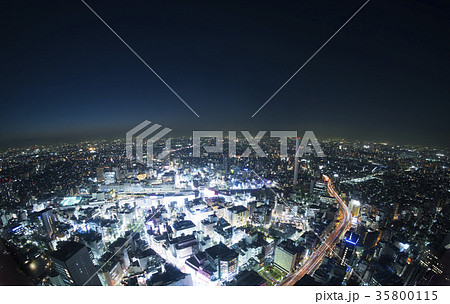 東京夜景　池袋から広がる街並　超広角魚眼撮影 35800115