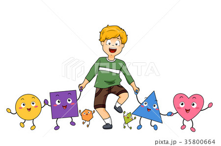 Kid Boy Mascot Shapes Friends Illustration 35800664