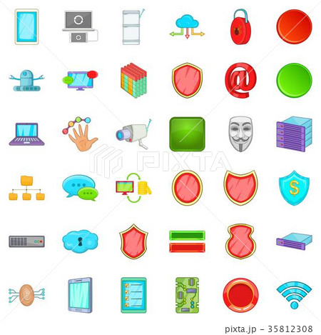 Computer database icons set, cartoon style Computer database icons set, cartoon style 35812308