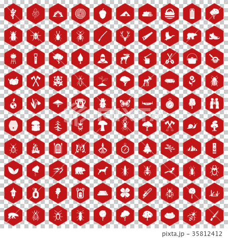 100 forest icons hexagon red 35812412