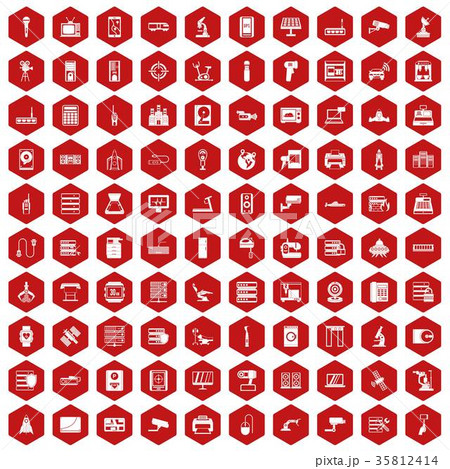 100 hardware icons hexagon red 35812414