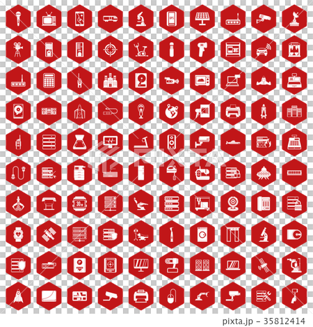 100 hardware icons hexagon red 35812414