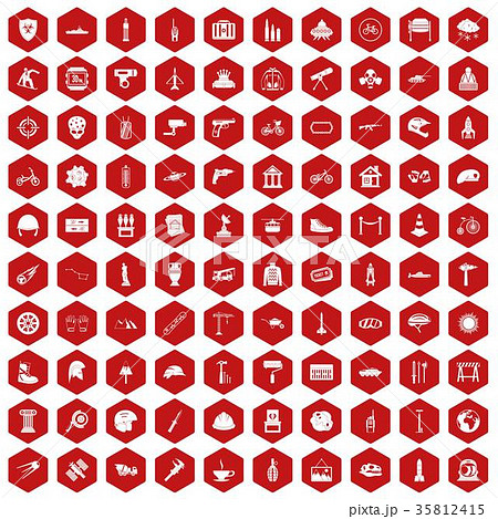 100 helmet icons hexagon red 35812415