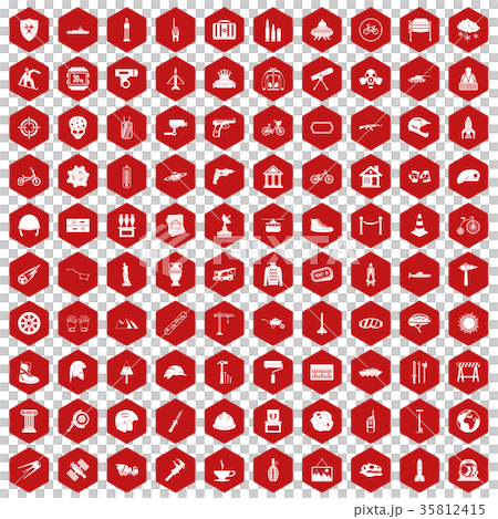100 helmet icons hexagon red 35812415