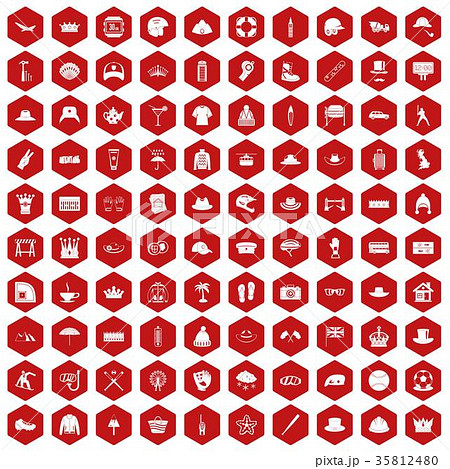 100 hat icons hexagon red 35812480