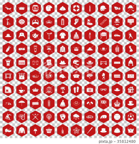 100 hat icons hexagon red 35812480