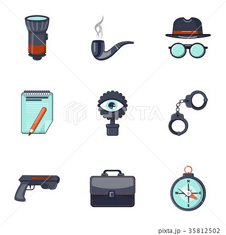 Detective equipment icons set, cartoon style 35812502