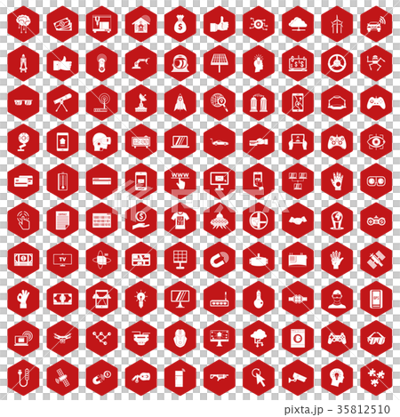 100 hi-tech icons hexagon red 35812510