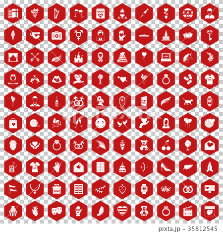 100 heart icons hexagon red 35812545