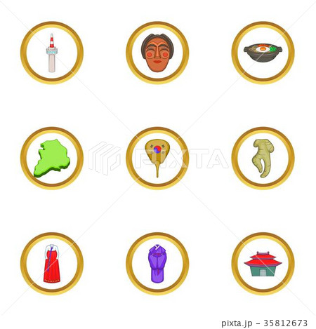 South Korea travel icons set, cartoon style 35812673