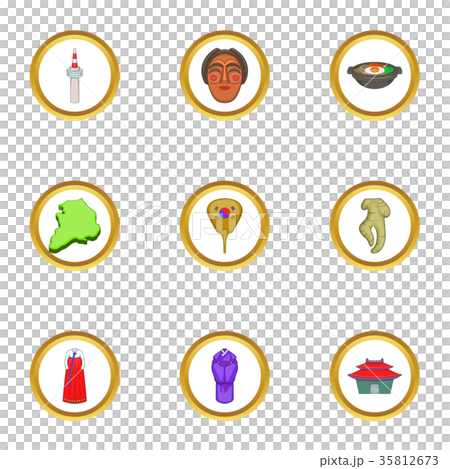 South Korea travel icons set, cartoon style 35812673