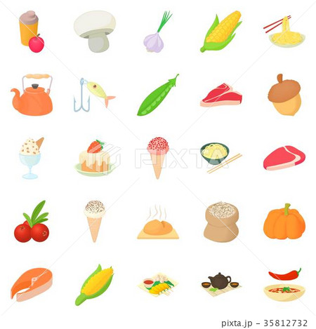 Vegetarian icons set, cartoon style Vegetarian icons set, cartoon style 35812732