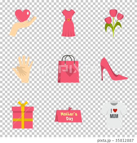 Happy mothers day icon set, flat style - Stock Illustration [35812887 ...