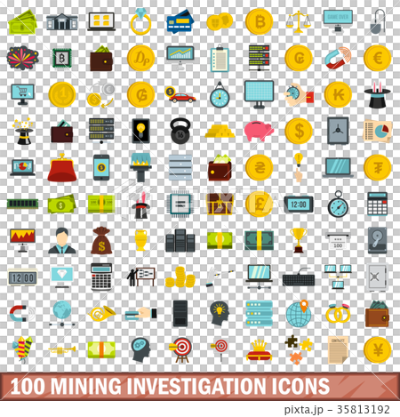 100 mining investigation icons set, flat style 35813192