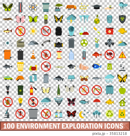 100 environment exploration icons set, flat style 100 environment exploration icons set, flat style 35813218