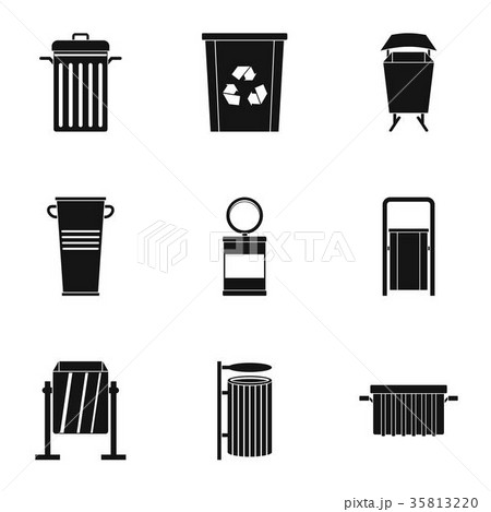 Garbage storage icon set, simple style Garbage storage icon set, simple style 35813220