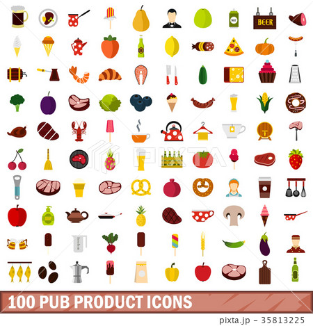 100 pub product icons set, flat style 100 pub product icons set, flat style 35813225