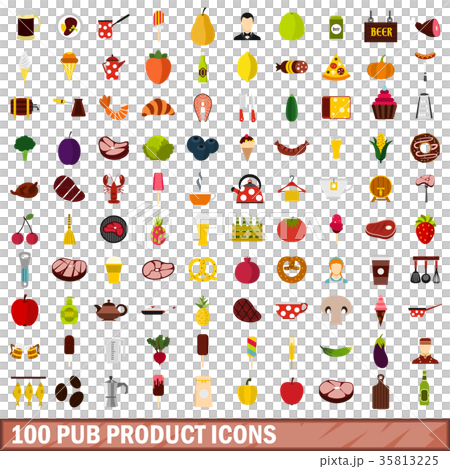 100 pub product icons set, flat style 100 pub product icons set, flat style 35813225
