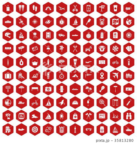 100 journey icons hexagon red 35813280