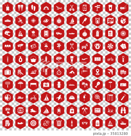 100 journey icons hexagon red 35813280