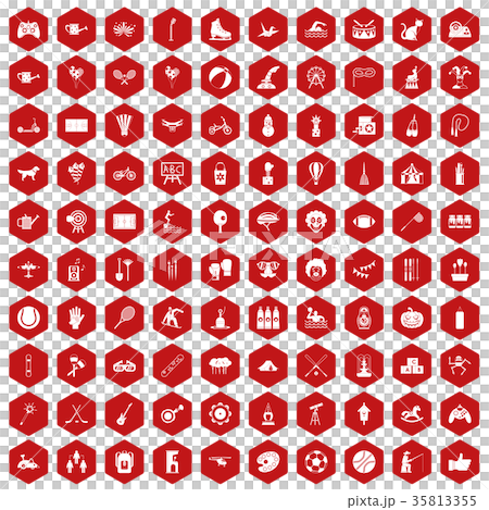 100 kids activity icons hexagon red 100 kids activity icons hexagon red 35813355